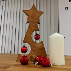 Wooden Christmas Tree with baubles and Star Point