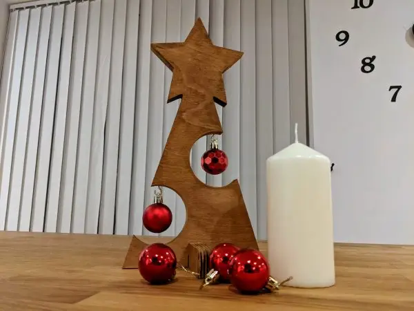 Wooden Christmas Tree with baubles and Star Point
